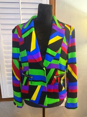 Xtaren Multicolor Geometric Stripe Blazer Jacket
